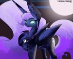  absurd_res blue_body equid female feral friendship_is_magic hair hi_res horn looking_back mammal moon my_little_pony princess_luna_(mlp) purple_hair solo therealf1rebird winged_unicorn wings 