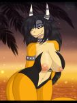  2020 3:4 absurd_res anthro areola armwear big_breasts black_hair breasts clothing digital_media_(artwork) dragon female hair hi_res horn non-mammal_breasts red_eyes reiko4835i solo 