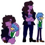  alpha_channel anthro avian beak berdly big_hands bird blue_body blue_feathers blush brown_hair charlie03bigote clothed clothing deltarune duo embarrassed feathers female freckles frown hair holding_partner larger_female male male/female purple_body purple_skin scalie simple_background size_difference susie_(deltarune) video_games yellow_eyes 