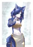  anthro bandeau blue_body blue_fur breasts canid canine clothing female fox fur green_eyes hi_res inviting jewlery krystal looking_at_viewer mammal namagakiokami nintendo small_breasts solo star_fox topwear video_games 