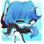  1:1 anthro black_body black_fur blue_body blue_fur blue_hair bottomless butt chibi clothed clothing clothing_aside eyes_closed female fur hair luna_sky nude panties panties_aside solo teasing thong tongue tongue_out topless underwear underwear_aside white_body white_fur wings yakiq 