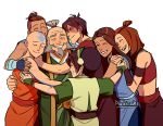  3girls 4boys aang age_difference avatar:_the_last_airbender avatar_(series) bald bare_shoulders black_hair blind brown_hair dark_skin dark_skinned_male dougi father&#039;s_day grey_hair hair_bun happy height_difference hug iroh katara long_hair medium_hair multiple_boys multiple_girls pockicchi ponytail short_hair signature smile sokka tagme tattoo tied_hair toph_bei_fong white_hair zuko 