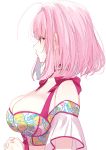  1girl ahoge alternate_costume bare_shoulders breasts cleavage collar eyebrows_visible_through_hair highres idolmaster idolmaster_cinderella_girls large_breasts misumi_(macaroni) pink_collar pink_hair solo yumemi_riamu 