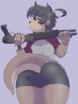  2020 3:4 anthro bottomwear butt clothed clothing finger_claws grey_clothing grey_shirt grey_topwear gun hair hi_res holding_object holding_weapon lutrine mammal mr-shin mustelid ranged_weapon rear_view river_otter shin_(mr-shin) shirt solo spas-12 topwear weapon 