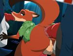  absurd_res anal anal_penetration anthro bodily_fluids canid canine canis clcoon disney drooling fox gary_(zootopia) group group_sex hi_res larry_(zootopia) male male/male mammal nick_wilde oral penetration public saliva sex spitroast wolf zootopia 
