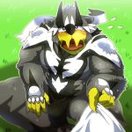  1:1 2020 anthro black_body black_fur blush bulge fur humanoid_hands kemono legendary_pok&eacute;mon male nikunabe1989 nintendo overweight overweight_male pok&eacute;mon pok&eacute;mon_(species) sitting solo urshifu video_games 