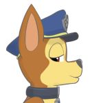  1:1 brown_body brown_fur canid canine canis chase_(paw_patrol) collar domestic_dog fur german_shepherd herding_dog male mammal pastoral_dog paw_patrol police_dog police_hat portrait side_view simple_background solo stoopideer tag young 