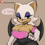  &lt;3 1:1 anthro armwear bedroom_eyes big_breasts breasts chiropteran cleavage clothed clothing dialogue elbow_gloves english_text female gloves hand_on_hip handwear hi_res looking_at_viewer mammal narrowed_eyes neo_hajime rouge_the_bat seductive simple_background solo sonic_the_hedgehog_(series) text url wide_hips wings 