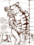  absurd_res against_wall anal anal_penetration antlers anus arm_grab balls beastars bill_(beastars) bodily_fluids bottomwear cervid cervine clothing cutaway dialogue drooling duo english_text face_lick felid genitals hi_res horn jerrydamato larger_male licking louis_(beastars) male male/male mammal monochrome muscular muscular_male nipples pantherine pants penetration penile_spines penis profanity prosthetic prosthetic_leg prosthetic_limb red_deer saliva shoulder_grab signature size_difference striped_body striped_tail stripes text tiger tongue tongue_out traditional_media_(artwork) wallet whiskers 