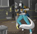  anthro bullet canid canine famel(character) fox gemerency hi_res male mammal multi_arm multi_limb robotic_arm shield solo tail_gun warfare 