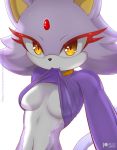  anthro blaze_the_cat breasts clothed clothing clothing_lift cute_fangs domestic_cat felid feline felis female forehead_gem fur half-length_portrait looking_at_viewer mammal multicolored_body multicolored_fur portrait purple_body purple_fur rilex_lenov shirt shirt_in_mouth shirt_lift solo sonic_the_hedgehog_(series) topwear white_body white_fur yellow_eyes 