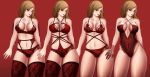  4girls blonde_hair bodysuit bra breasts brown_eyes clone eye_contact garter_belt garter_straps gloves kkktakeda lace lace_gloves lace_lingerie lingerie long_hair looking_at_another looking_at_viewer medium_breasts multiple_girls o-ring original panties red_bra red_garter_belt red_glove red_legwear red_lingerie red_panties ribbon thighs underwear 