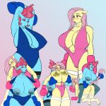  1:1 age_difference all_fours anthro anthro_on_anthro blush bodily_fluids boxing_gloves breasts butt cleavage clothed clothing domination duo equid equine female female/female female_domination fluttershy_(mlp) friendship_is_magic genitals handwear hasbro hellbridge hi_res lactating mammal mature_female mr._cake_(mlp) my_little_pony nipple_outline older_female pussy story story_in_description submissive submissive_female tail_pull thing_highs younger_female 