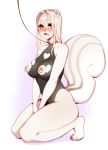  anthro areola big_breasts blush breasts clothing collar female frenky_hw hi_res kneeling leash looking_at_viewer mammal nipple_piercing nipple_ring nipples piercing rodent sciurid simple_background smeared_lipstick solo torn_clothing 