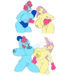  age_difference anthro areola big_breasts boxing_gloves breasts clothing duo equid equine female fluttershy_(mlp) friendship_is_magic genitals handwear hellbridge hi_res huge_breasts mammal mature_female mrs._cake_(mlp) my_little_pony nipples nude older_female pubes pussy simple_background white_background younger_female 
