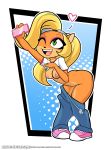  &lt;3 2020 activision anthro areola bandicoot blonde_hair breasts cellphone clothed clothing clothing_lift coco_bandicoot crash_bandicoot_(series) dankodeadzone eyewear eyewear_on_head female footwear goggles goggles_on_head green_eyes hair hi_res holding_object holding_phone long_hair mammal marsupial nipples one_eye_closed open_mouth open_smile pants_down partially_clothed phone selfie shirt shirt_lift shoes smile solo text topwear url video_games wink 