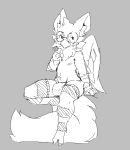 avian beak black_and_white bulge claws clothed clothing digital_media_(artwork) eyewear full-length_portrait fur glasses gryphon legwear male monochrome mythological_avian mythology neck_tuft partially_clothed portrait simple_background solo somnamg tail_tuft thick_thighs thigh_highs toe_claws topless tuft underwear wings 