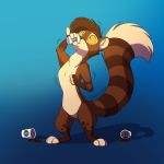  1:1 anthro beverage brown_body brown_fur casual_nudity coffee drinking fur hi_res long_tail male ringtail simple_background siroc_(character) solo starbucks 