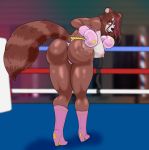  anthro areola bent_over big_breasts big_butt breasts butt butt_slap clothed clothing female fighting_ring hellbridge looking_back mammal nipples procyonid raccoon slap solo thong topless underwear 