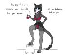  anthro beverage black_body black_fur black_hair bone bottomwear canid canine canis claws clothed clothing drunk english_text female fur hair malo mammal monster profanity raised_clothing raised_skirt scp-1471 scp_foundation skirt solo substance_intoxication teacher text topwear uniform victordantes wolf 