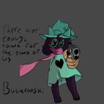  &lt;3 1:1 anthro autassassinophilia black_body bovid caprine clothed clothing deltarune eyewear feet female funkyy fur furry_ears gesture glasses goat green_clothing gun hi_res horn humanoid_hands mammal one_arm pink_scarf pointing pointing_at_viewer ralsei ralsei_with_a_gun ranged_weapon scarf simple_background simple_shading text undertale video_games weapon zero_pictured 