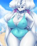  anthro anthrofied breasts detailed_background dragon female hi_res legendary_pok&eacute;mon mleonheart nintendo pok&eacute;mon pok&eacute;mon_(species) reshiram slightly_chubby solo standing video_games 