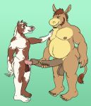  2018 5_fingers 5_toes animal_genitalia animal_penis anthro asinus athletic athletic_male augensinum balls barefoot belly belly_hair biceps big_belly big_penis blue_background body_hair brown_body brown_fur brown_skin colored digital_drawing_(artwork) digital_media_(artwork) docking donkey donkeydrake duo equid equine equine_penis erection eye_contact feet fingers flat_colors foreskin foreskin_penetration foreskin_play fur fuzzy_balls genitals hair hairy_balls hand_on_chest hi_res holding_penis horse horse_tail humanoid_genitalia humanoid_penis long_penis looking_at_another looking_pleasured male male/male mammal masturbation multicolored_body multicolored_hair musclegut muscular muscular_male mutlicolored_skin nipples nude open_mouth overweight overweight_male pecs penetration penile penis pubes saggy_balls sex signature simple_background smile standing tail_tuft toes tuft uncut white_body white_skin 