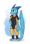  2019 anthro armor blue_body body_armor clothed clothing dragon enginetrap female fully_clothed hi_res horn membrane_(anatomy) membranous_wings scalie simple_background solo standing syl_(enginetrap) western_dragon wings 