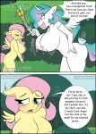  absurd_res amaichix anthro big_breasts blush bodily_fluids breast_size_difference breasts chimera comic dialogue discord_(mlp) draconequus english_text equid equine female fluttershy_(mlp) friendship_is_magic hand_on_hip hasbro hi_res horn huge_breasts lactating larger_female mammal my_little_pony nipples nude outside pegasus princess_celestia_(mlp) profanity size_difference smaller_female text url winged_unicorn wings 