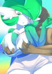  2019 absurd_res ashraely big_breasts blush breasts clothed clothing curvy_figure digital_media_(artwork) female gardevoir grope groping_from_behind hand_on_breast hi_res huge_breasts humanoid muscular nintendo nipples not_furry pok&eacute;mon pok&eacute;mon_(species) red_eyes simple_background solo_focus tanned_skin thick_thighs video_games voluptuous wide_hips 