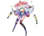  1girl alette_claretie atelier_(series) atelier_sophie_2 bare_shoulders black_shorts black_thighhighs breasts brown_gloves cleavage closed_mouth clothing_cutout coin detached_sleeves floating_clothes full_body gloves hair_ornament highres long_hair long_sleeves looking_at_viewer official_art oil_lamp pink_hair puffy_detached_sleeves puffy_sleeves red_eyes second-party_source shorts simple_background solo standing tassel thighhighs twintails white_background wide_sleeves yuugen 