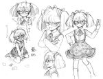  1girl ascot card crossed_arms crying genderswap genderswap_(mtf) holding holding_card insector_haga looking_at_viewer mochizuki_yomogi monochrome on_ground round_eyewear skirt suspender_skirt suspenders twintails yu-gi-oh! yu-gi-oh!_duel_monsters 