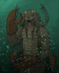 absurd_res ancient anthro arthropod bubble chelicerae claws extinct hi_res male marine multi_arm multi_limb pincers prehistoric_species prompt sea sea_scorpion simple_background solo threatening underwater water yenocwolf