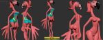  anthro avian baseball_flamingo_(bna) bird brand_new_animal breasts butt clothed clothing female flamingo genitals green_eyes hi_res model nighthia non-mammal_breasts nude pink_body pussy skinny small_breasts solo standing studio_trigger wings zbrush 