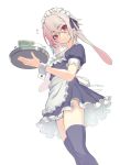  2020 animal_humanoid ansel_(arknights) apron arknights clothed clothing crossdressing girly hair holding_object humanoid lagomorph lagomorph_humanoid legwear leporid_humanoid maid_headdress maid_uniform male mammal mammal_humanoid orillust pink_hair rabbit_humanoid shirt_cuffs simple_background solo thigh_highs tray uniform white_background young 