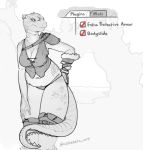  anthro argonian armor bethesda_softworks black_and_white cokesero curvaceous curvy_figure english_text female greyscale monochrome scalie skyrim solo text the_elder_scrolls video_games voluptuous 