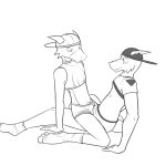  1:1 anthro anthrofied backwards_baseball_cap baseball_cap briefs bulge_frottage clothed clothing crop_top digimon digimon_(species) duo erection erection_under_clothing flamedramon furgonomics fuze genitals greyscale guilmon hat headgear headwear hi_res kneeling legwear male male/male midriff monochrome navel on_ground penis poking_out shirt simple_background sitting socks straddling topwear underwear white_background 