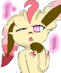  action_lines chamomile_(character) clockwise1014 eeveelution eyelashes female feral half-length_portrait leafeon nintendo open_mouth pink_eyes pok&eacute;mon pok&eacute;mon_(species) portrait simple_background solo thick_eyelashes video_games white_background 