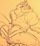  2020 anthro beast_(disney) beauty_and_the_beast bulge butt clothing disney fangs horn jockstrap looking_at_viewer male mammal monster muscular muscular_anthro rear_view shirt smile solo thick_thighs topwear traditional_media_(artwork) underwear wuffinarts 