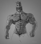  2020 5_fingers abs anthro anthrofied beard biceps big_muscles biped body_hair bottomwear chest_hair clothed clothing equid equine ernest_khalimov facial_hair fingers front_view greyscale hair horse looking_at_viewer male mammal manly meme monochrome muscular muscular_anthro muscular_male navel nipples open_pants pants pecs portrait shaded sirartwork snout solo standing three-quarter_portrait topless veiny_muscles 