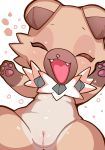  absurd_res eyes_closed female feral genitals happy hi_res lying nintendo on_back open_mouth pok&eacute;mon pok&eacute;mon_(species) pussy rockruff simple_background solo uyu video_games 