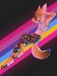  3:4 absurd_res ambiguous_gender anthro bisexual_pride_colors camouflage_pants canid canine clothing crop_top fox hi_res lgbt_pride linda065cliva mammal pansexual_pride_colors pride_colors shirt solo solo_focus topwear 