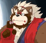  2020 anthro brown_body brown_fur canid canine fur goemon_(tas) hon55728 humanoid_hands kemono male mammal overweight overweight_male portrait raccoon_dog solo tanuki tokyo_afterschool_summoners video_games 