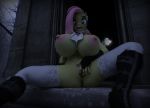  3d_(artwork) anthro areola big_breasts breasts clothing digital_media_(artwork) equid fangs female fluttershy_(mlp) friendship_is_magic genitals hellbridge hi_res legwear looking_at_viewer mammal my_little_pony night nipples outside pubes pussy sitting solo spread_legs spreading thigh_highs 