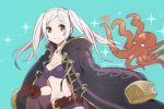  1girl belt bikini blue_background breasts brown_eyes brown_gloves cleavage closed_mouth fire_emblem fire_emblem_awakening fire_emblem_heroes gloves highres jewelry juria0801 necklace o-ring o-ring_bikini octopus robin_(fire_emblem) robin_(fire_emblem)_(female) simple_background smile solo swimsuit twintails twitter_username upper_body white_hair 