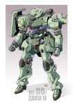  character_name clenched_hand gradient gradient_background gundam highres mao_(6r) mecha mobile_suit_gundam no_humans one-eyed redesign solo standing zaku_ii zeon 