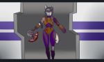  2020 alternate_version_at_source andy_vazquez_(usuario2) anthro armor axe blood bodily_fluids brown_body brown_fur canid canine canis clothed clothing cybernetics cyborg fur hair letterbox long_hair looking_at_viewer machine male mammal melee_weapon mexican_wolf multicolored_body multicolored_fur proto_kinetic_crusher severed_arm slim solo space_station_13 trophies usuario2_(artist) video_games weapon wolf wounded 