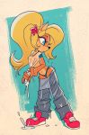  activision anthro bandicoot blonde_hair clothed clothing coco_bandicoot crash_bandicoot_(series) female footwear full-length_portrait hair hi_res mammal marsupial nipples partially_clothed portrait rougefetus shirt shoes sneakers solo standing thong topwear translucent translucent_clothing underwear video_games water wet wet_clothing wet_shirt wet_topwear 