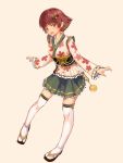  1girl :d bell brown_eyes brown_hair butterfly_hair_ornament floral_print hair_bell hair_ornament highres idolmaster idolmaster_million_live! jingle_bell looking_at_viewer nonohara_akane obi open_mouth sandals sash simple_background skirt smile solo standing white_legwear wumu1807 