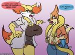  anthro anthrofied bottomless breasts canid canine clothed clothing dialogue duo english_text eyewear eyewear_on_head fangs female fennekin floatzel genitals glasses glasses_on_head hi_res jewelry mammal necklace nintendo no_underwear partially_clothed pok&eacute;mon pok&eacute;mon_(species) pubes pussy sketchybug text topless video_games 